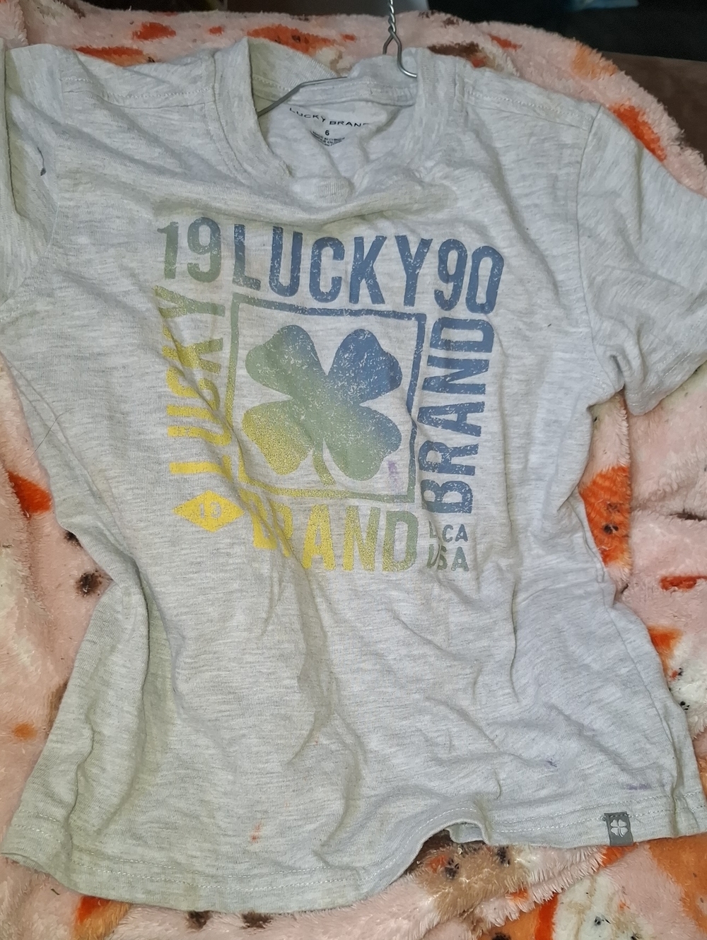Lucky Brand Heather Gray Kids Tee with Multicolor Clover Graphic